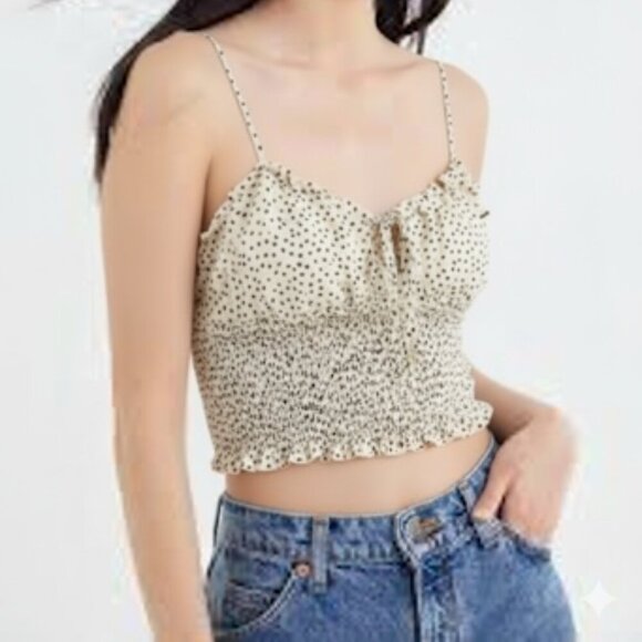 julianas Tops - Juliana’s Smocked Animal Print Keyhole Crop Cream and Black Women's Top Size M